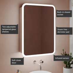 Harbour Design LED Mirrored Cabinet with Demister Pad & Shaver Socket - 500 x 700mm