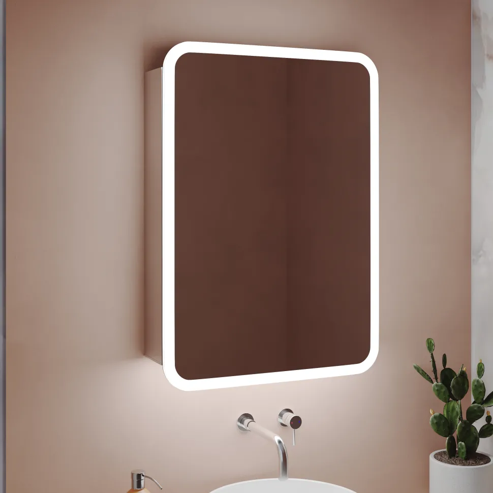 Harbour Design LED Mirrored Cabinet with Demister Pad & Shaver Socket - 500 x 700mm