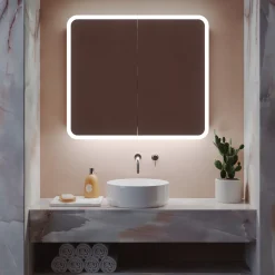 Harbour Design LED Mirrored Cabinet with Demister Pad & Shaver Socket - 800 x 700mm