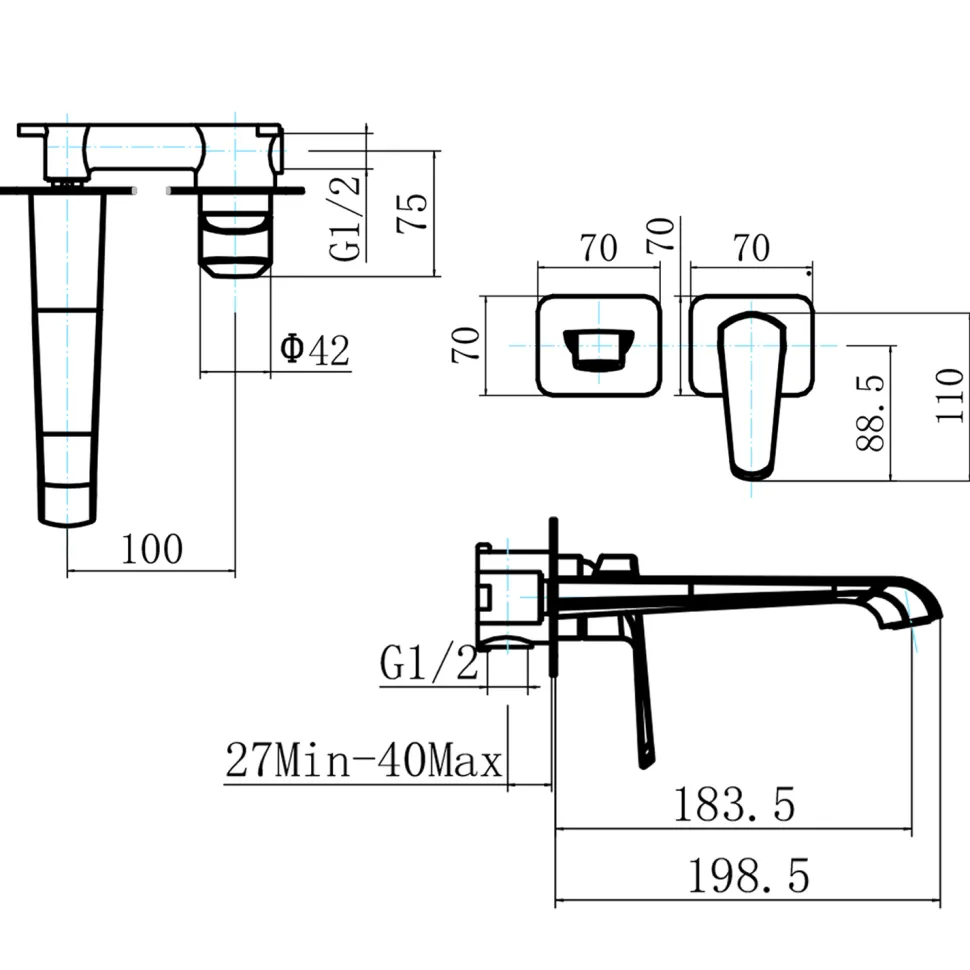 Harbour Essence Wall Mounted Basin Mixer Tap