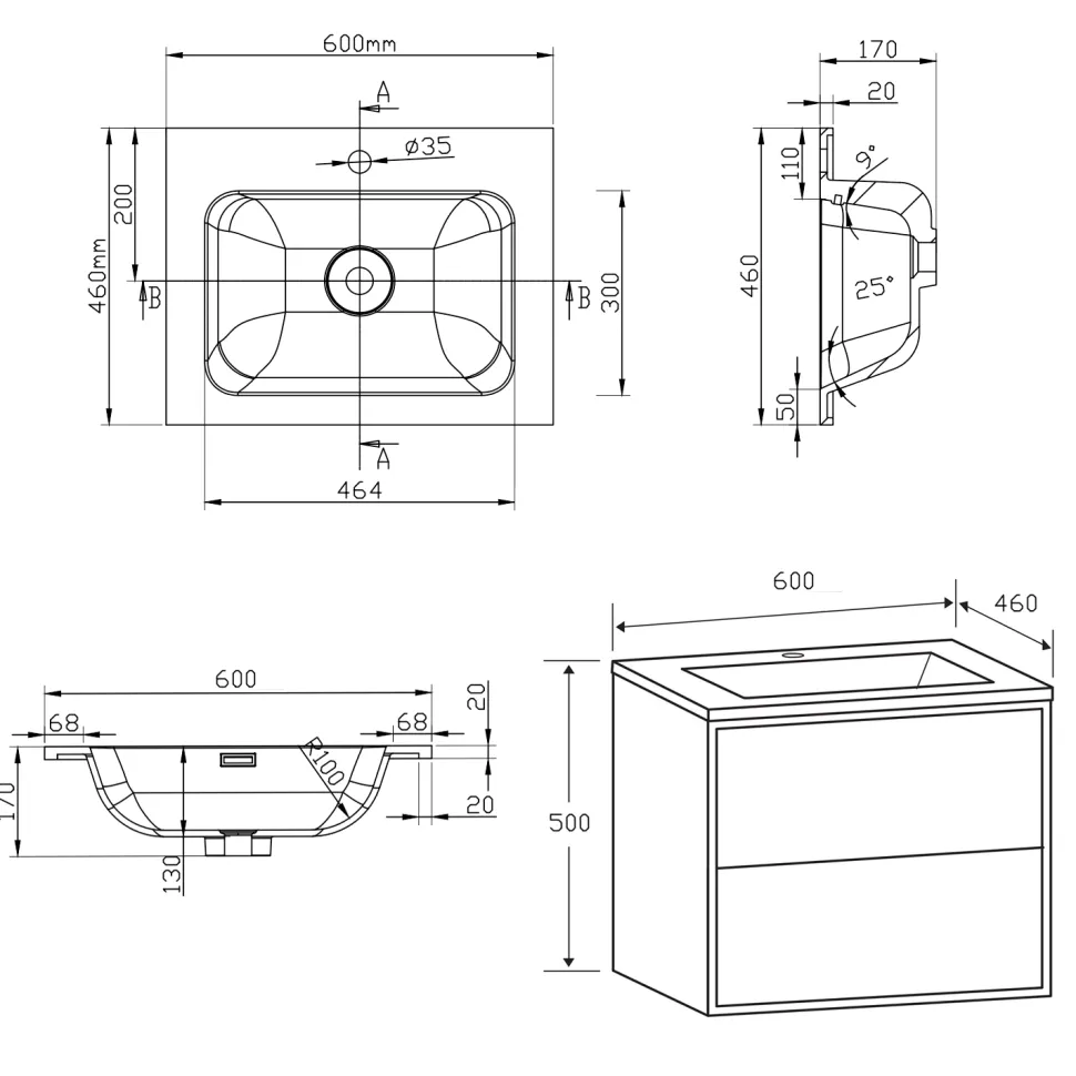 Harbour Form 600mm Wall Mounted Vanity Unit & Basin