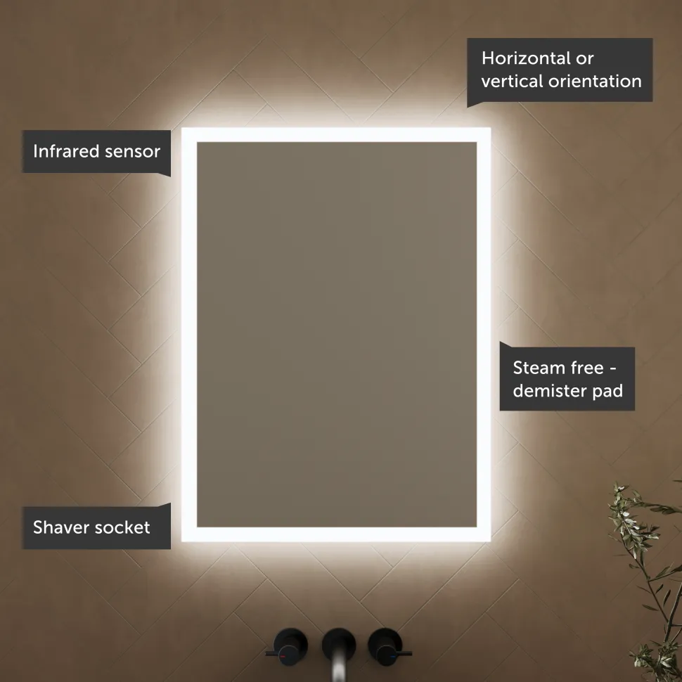 Harbour Glow LED Illuminated Mirror with Demister Pad & Shaver Socket - 500 x 700mm