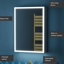 Harbour Glow LED Mirrored Cabinet with Demister Pad & Shaver Socket - 500 x 700mm