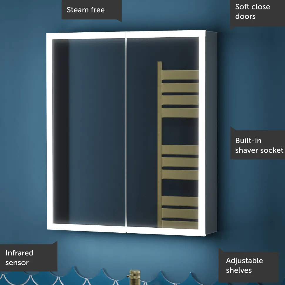 Harbour Glow LED Mirrored Cabinet with Demister Pad & Shaver Socket - 600 x 700mm