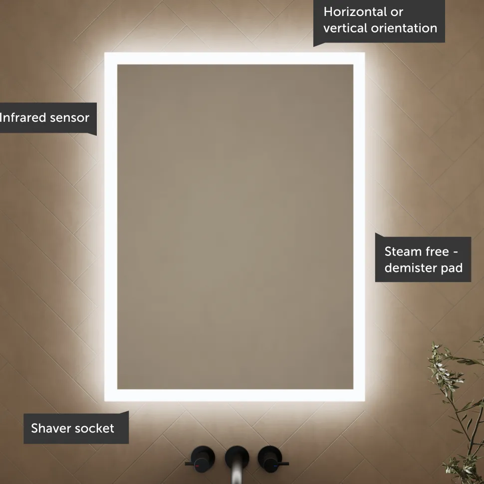 Harbour Glow LED Mirror with Demister Pad & Shaver Socket - 600 x 800mm