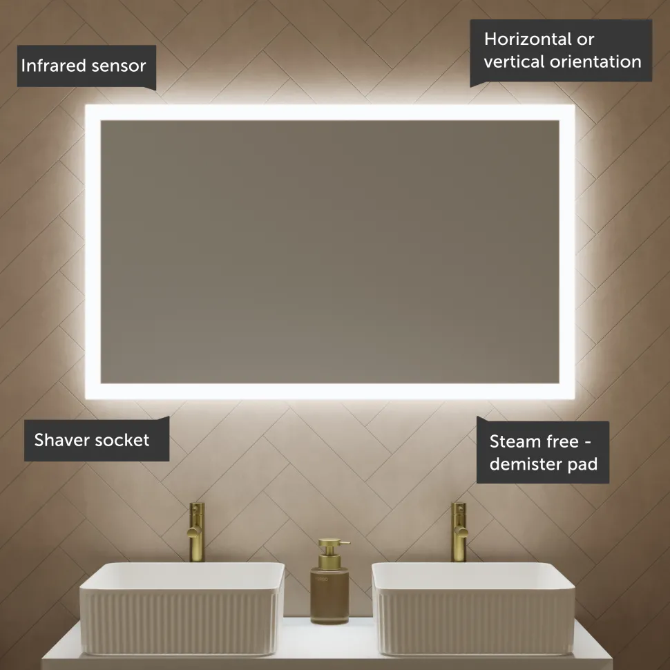 Harbour Glow LED Mirror with Demister Pad & Shaver Socket - 1000 x 600mm