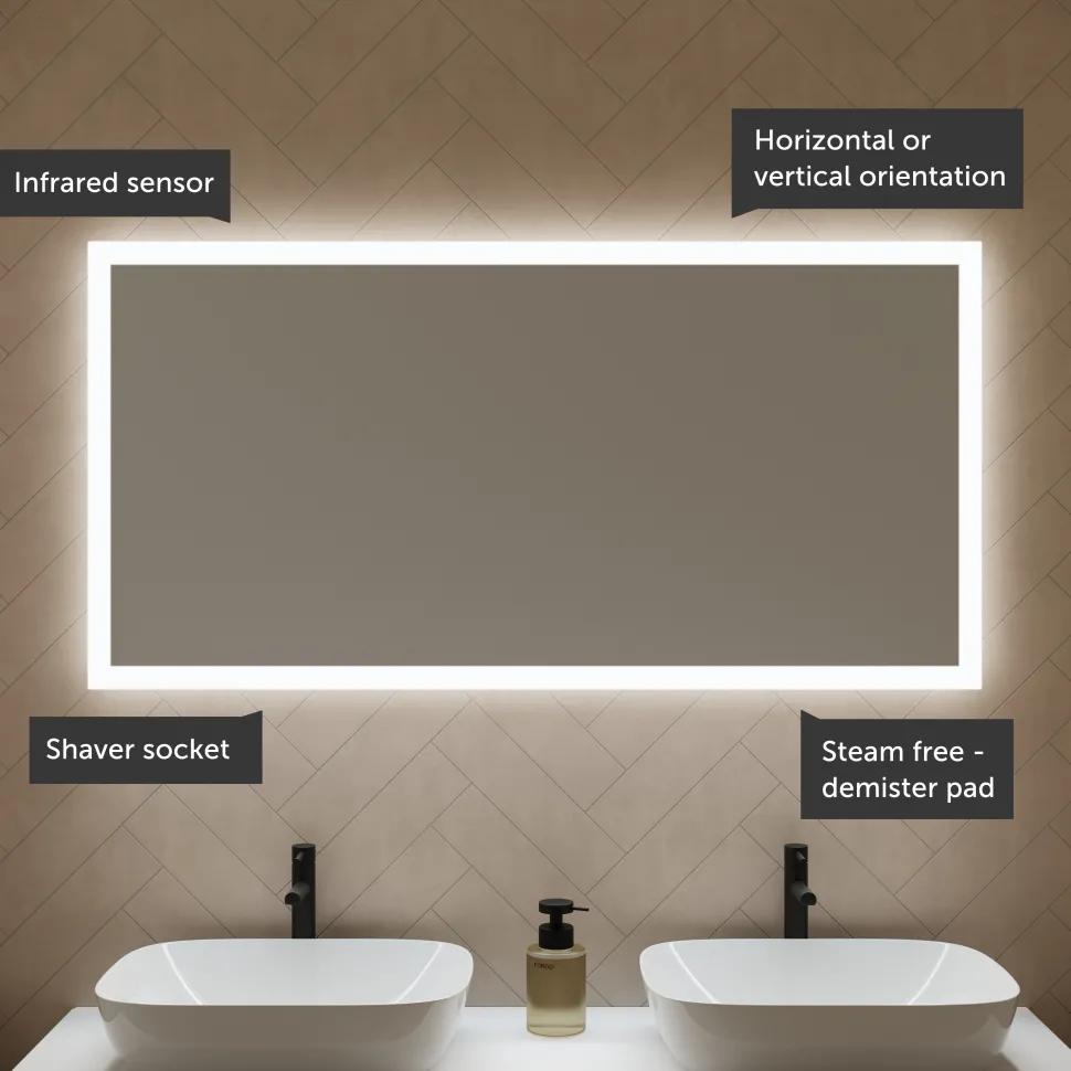 Harbour Glow LED Mirror With Demister Pad & Shaver Socket - 1200 X 600mm