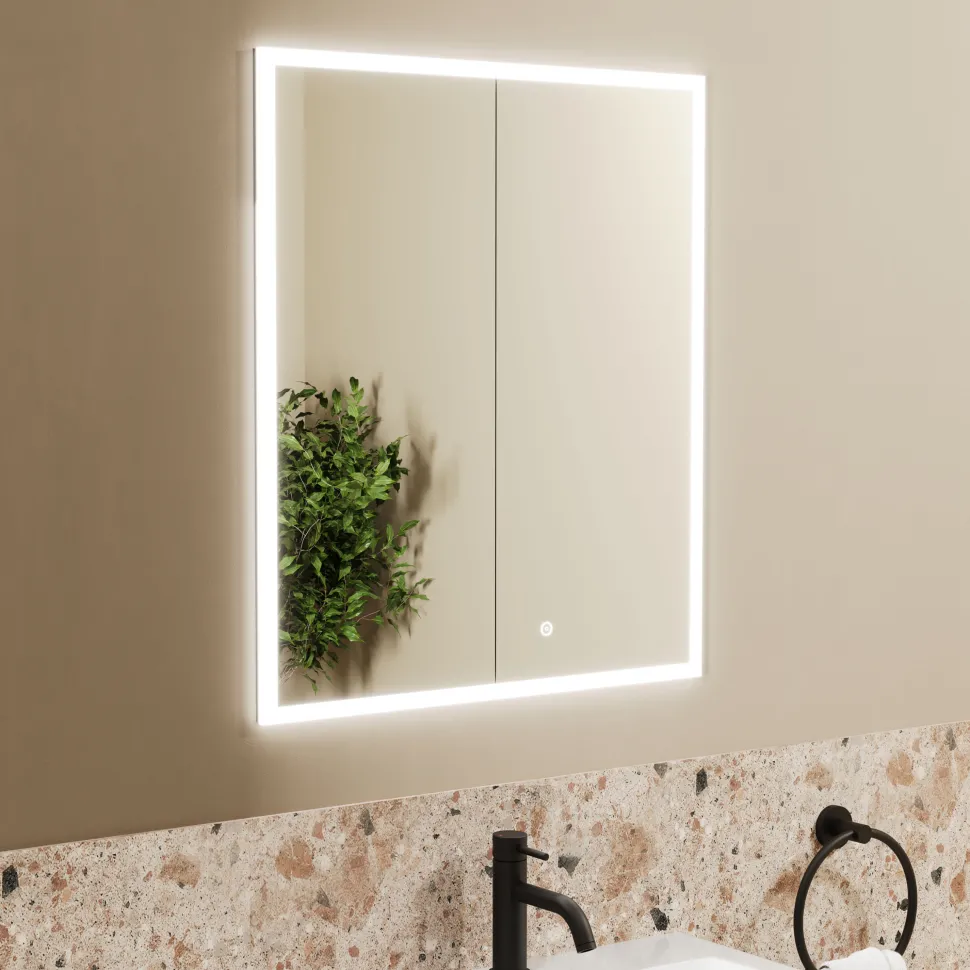Harbour Glow Recessed Double Door LED Bathroom Mirror Cabinet - 600 x 700mm