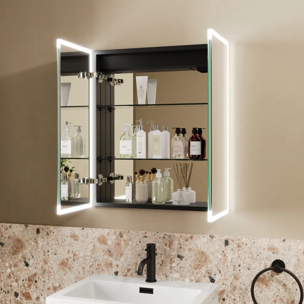 Harbour Glow Recessed Double Door LED Bathroom Mirror Cabinet - 600 x 700mm