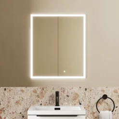 Harbour Glow Recessed Double Door LED Bathroom Mirror Cabinet - 600 x 700mm