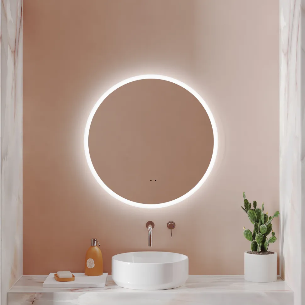 Harbour Glow Round LED Bathroom Mirror with Demister Pad & Colour Change Lights - 600mm