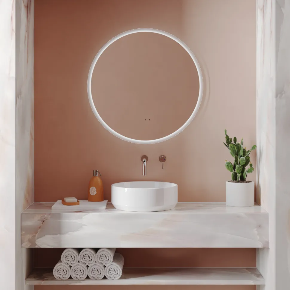 Harbour Glow Round LED Bathroom Mirror with Demister Pad & Colour Change Lights - 600mm