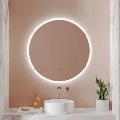 Harbour Glow Round LED Bathroom Mirror with Demister Pad & Colour Change Lights- 800mm