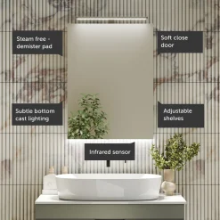Harbour Grace LED Mirror Cabinet with Demister Pad & Shaver Socket - 500 x 600mm