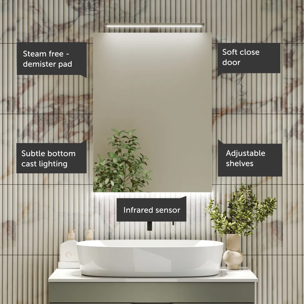 Harbour Grace LED Mirror Cabinet with Demister Pad & Shaver Socket - 500 x 600mm