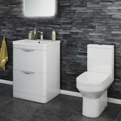 Harbour Grace 600mm Floorstanding Vanity Unit with Polymarble Basin - White Gloss
