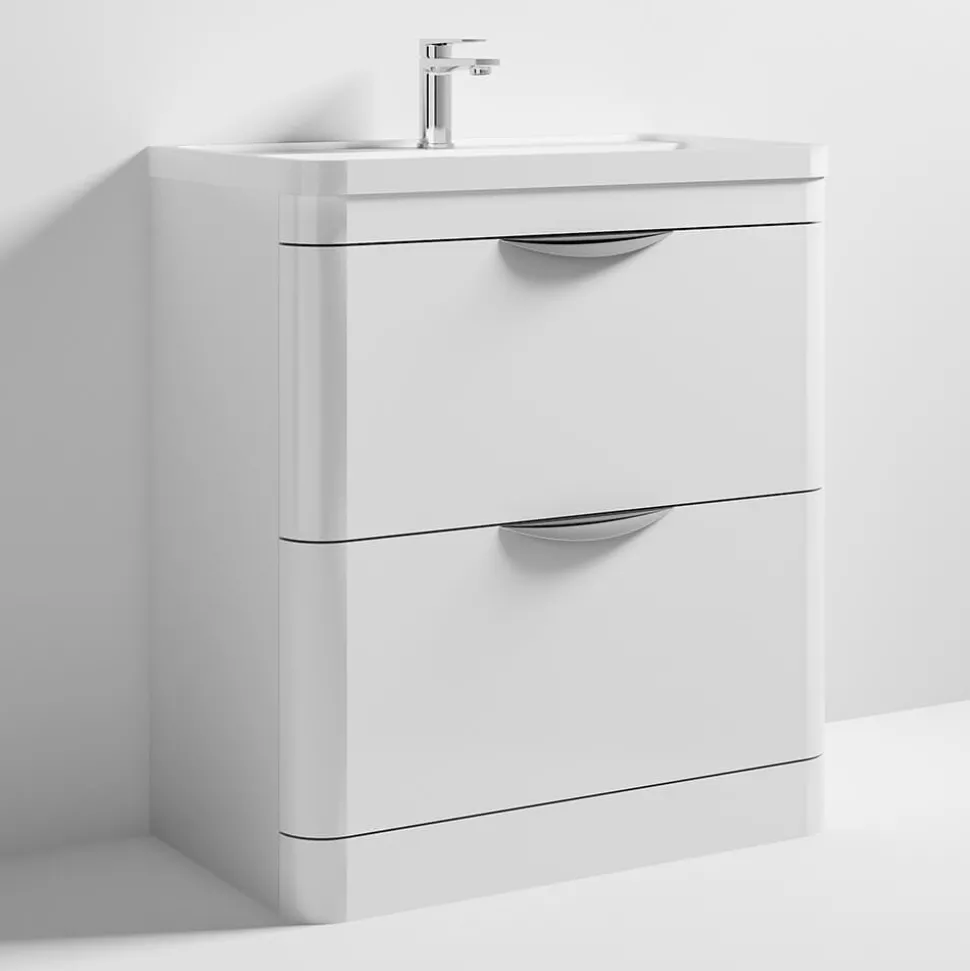 Harbour Grace 800mm Floor Standing Vanity Unit with Polymarble Basin - White Gloss