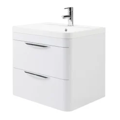 Harbour Grace 600mm Wall Mounted Vanity Unit with Polymarble Basin - White Gloss