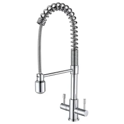 Harbour Groove Twin Lever Mono Kitchen Sink Mixer Tap with Pull Out Hose - Polished Chrome