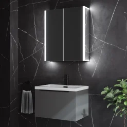 Harbour Icon Double Door LED Bathroom Mirror Cabinet with Demister Pad & Shaver Socket - 600 x 700mm