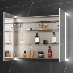 Harbour Icon Double Door LED Bathroom Mirror Cabinet with Demister Pad & Shaver Socket - 800 x 700mm