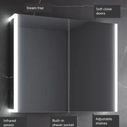 Harbour Icon Double Door LED Bathroom Mirror Cabinet with Demister Pad & Shaver Socket - 800 x 700mm