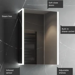 Harbour Icon Single Door LED Bathroom Mirror Cabinet with Demister Pad & Shaver Socket - 500 x 700mm