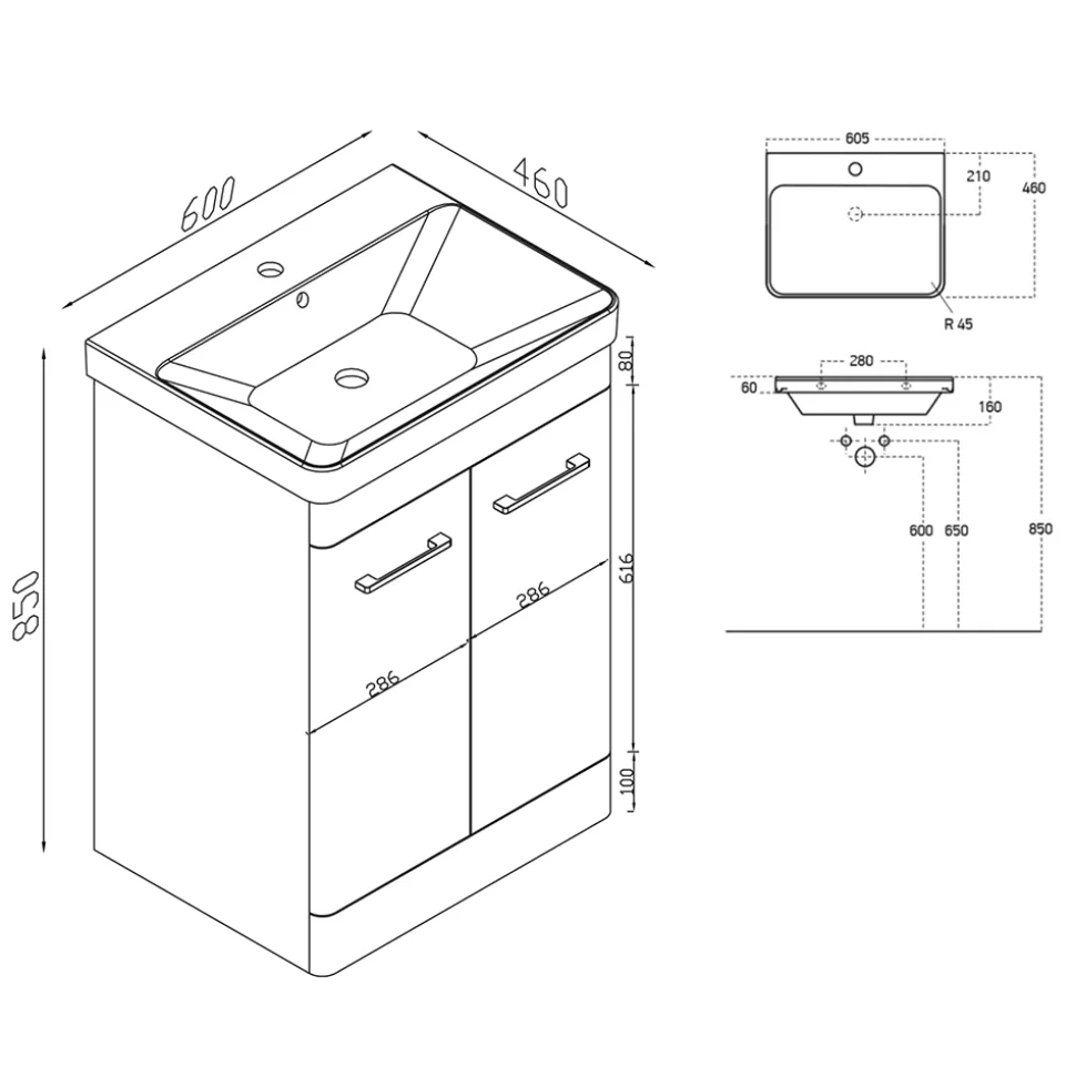 Harbour Identity 600mm Floorstanding Vanity Unit & Basin