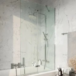 Harbour i6 Easy Clean Chrome Hinged Bath Screen with Fixed Inline Panel - 1500 x 875m