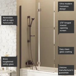 Harbour i8 Easy Clean 8mm Inward Hinged Bath Screen with Fixed Inline Panel - 1500 x 900mm