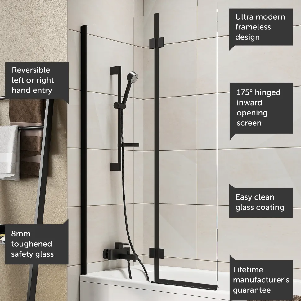 Harbour i8 Easy Clean 8mm Inward Hinged Bath Screen with Fixed Inline Panel - 1500 x 900mm