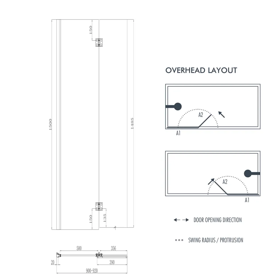 Harbour i8 Easy Clean 8mm Inward Hinged Bath Screen with Fixed Inline Panel - 1500 x 900mm