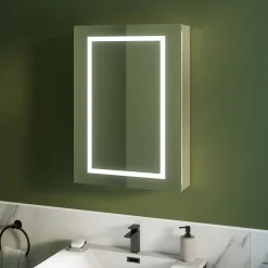 Harbour Outline Single Door LED Mirrored Cabinet with Demister Pad & Shaver Socket - 500 x 700mm