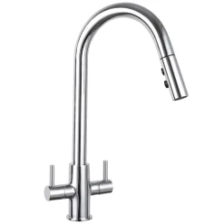 Harbour Pro Twin Lever Mono Pull Out Spray Kitchen Mixer Tap - Polished Chrome