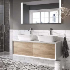 Harbour Scene 1200mm Wall Mounted Countertop Vanity Unit - White/Oak