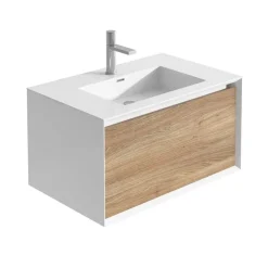 Harbour Scene 750mm Wall Mounted Vanity Unit & Basin - White/Oak