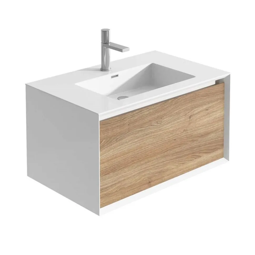 Harbour Scene 750mm Wall Mounted Vanity Unit & Basin - White/Oak