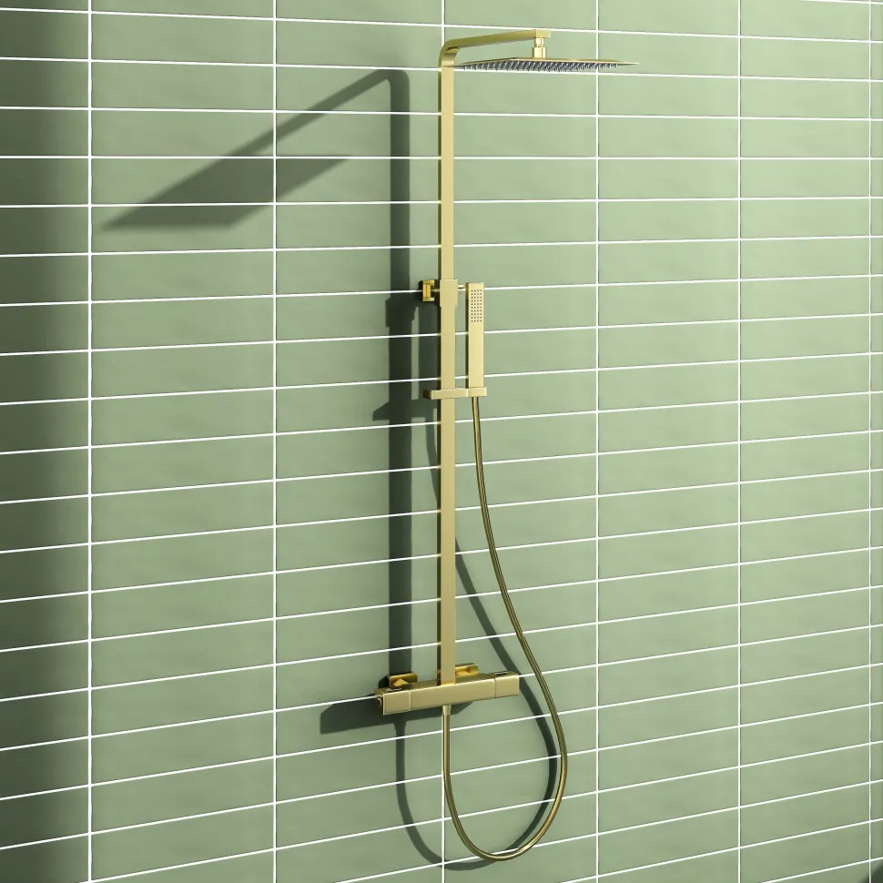 Harbour Status Brushed Brass Square Thermostatic Rigid Riser Shower Kit