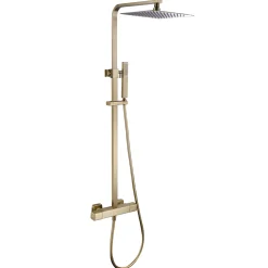 Harbour Status Brushed Brass Square Thermostatic Rigid Riser Shower Kit