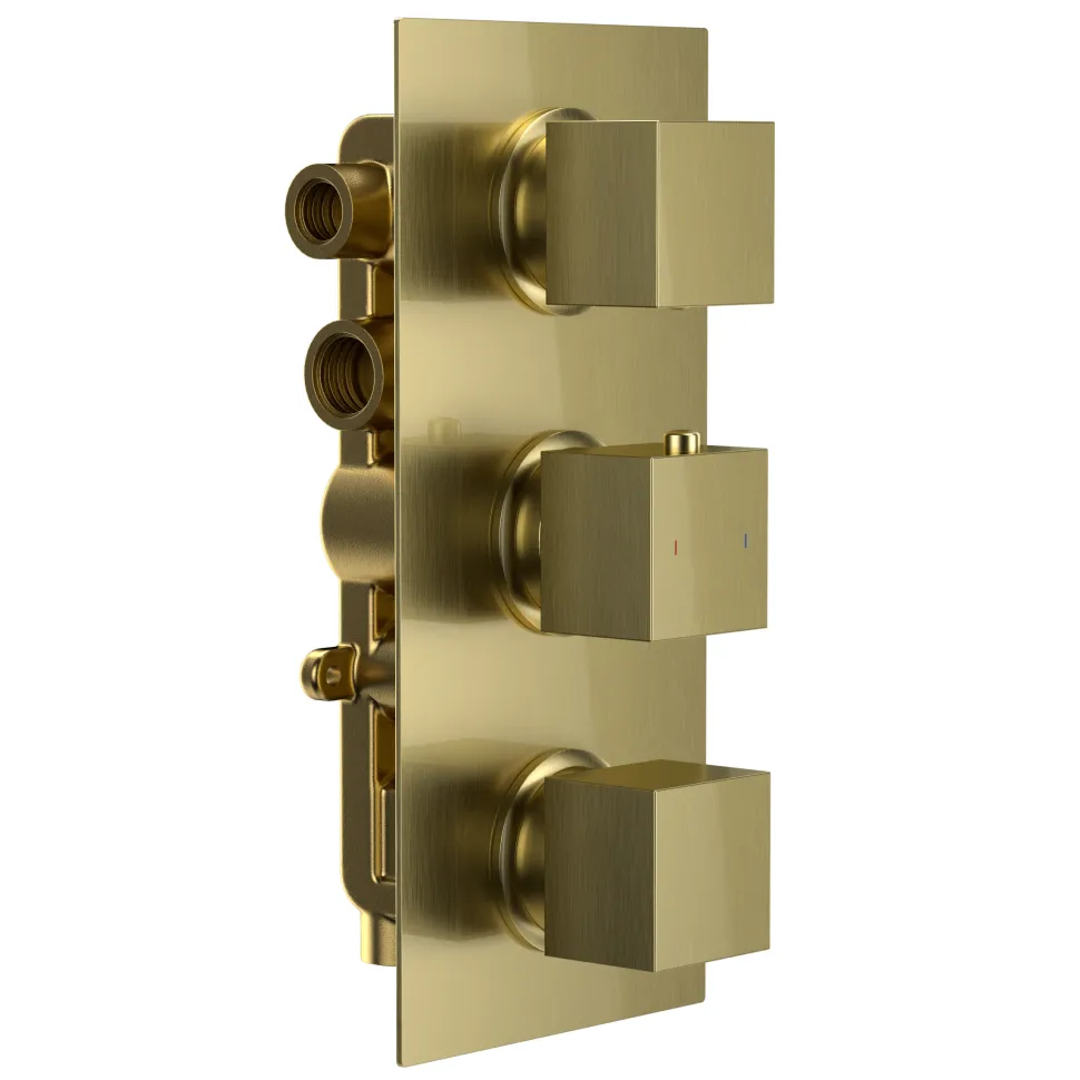 Harbour Status Brushed Brass 3 Outlet Thermostatic Concealed Shower Valve