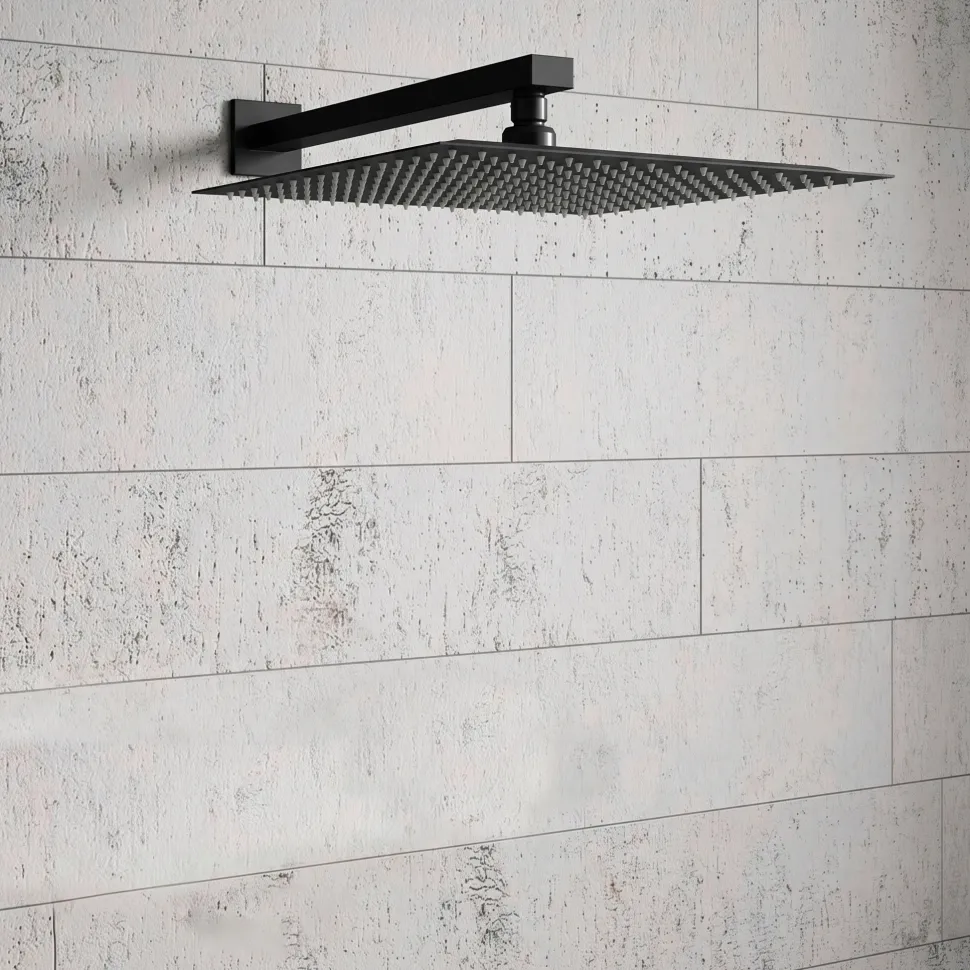 Harbour Status Concealed Shower Valve, Fixed Wall Mounted Head & Slide Rail Kit - Matt Black