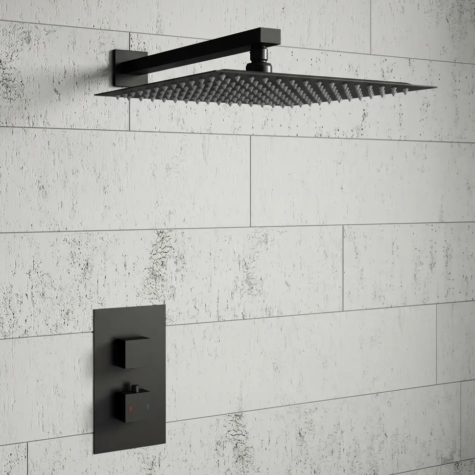 Harbour Status Concealed Shower Valve & Wall Mounted Fixed Shower Head - Matt Black