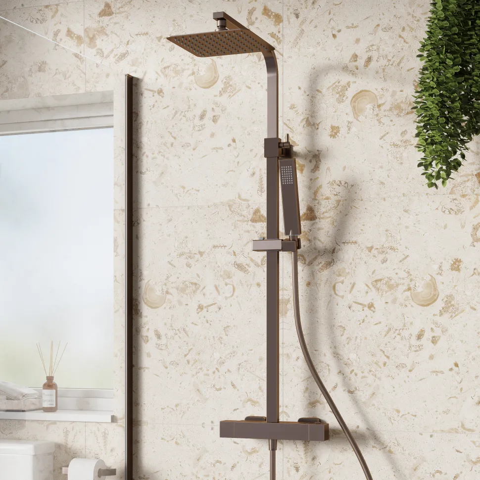 Harbour Status Cool Touch Square Thermostatic Rigid Riser Shower Kit