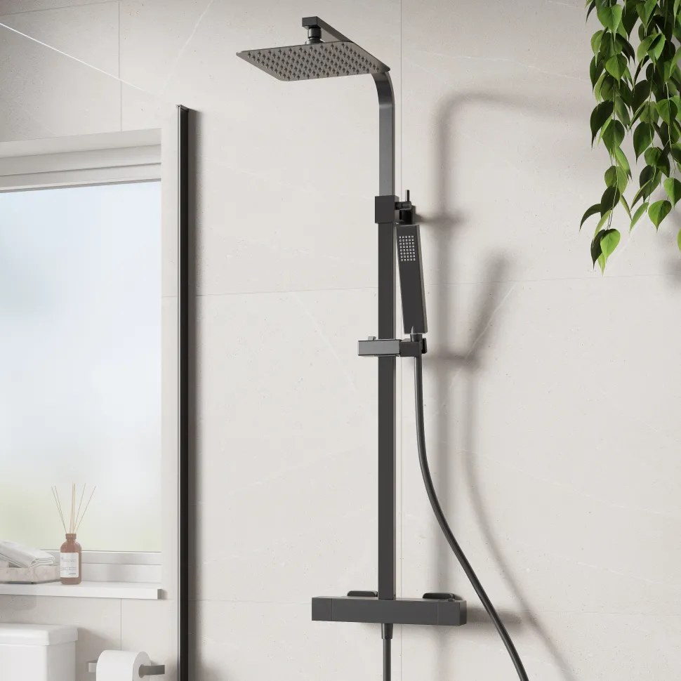 Harbour Status Cool Touch Square Thermostatic Rigid Riser Shower Kit