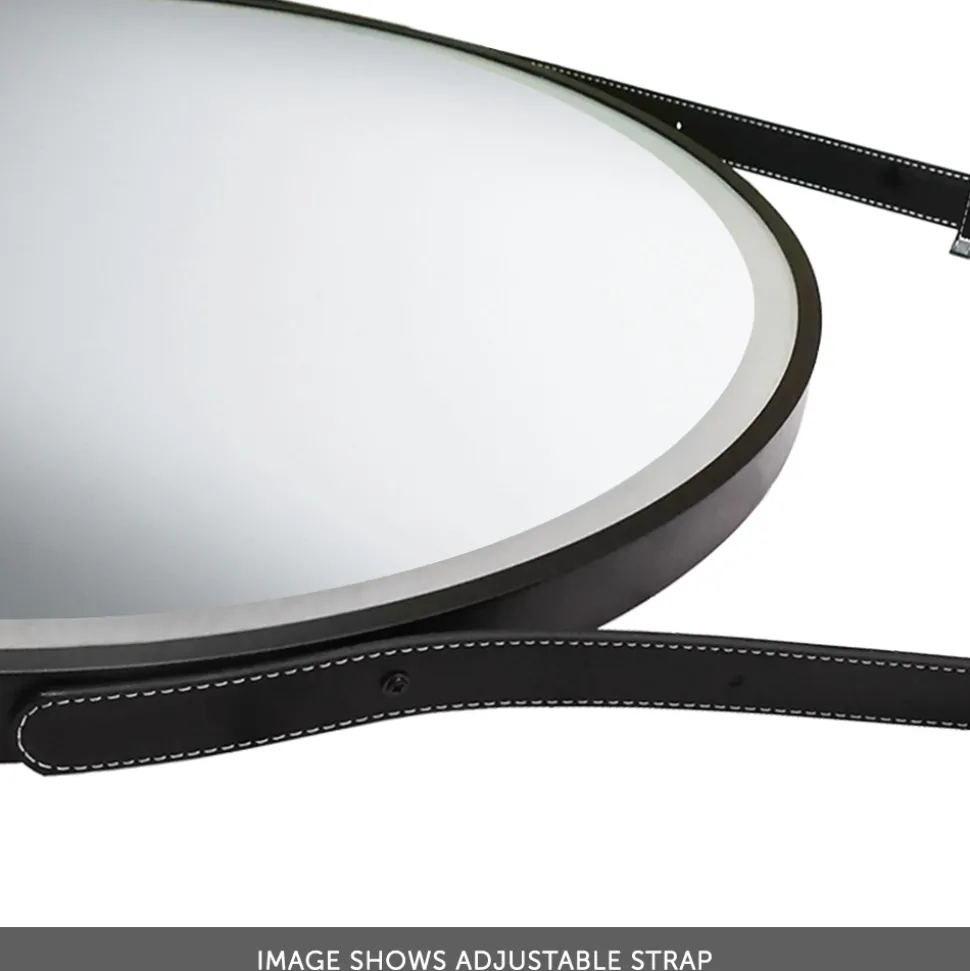 Harbour Status LED Illuminated Black Frame Round Mirror with Demister Pad, Colour Change LEDs & Strap - 600mm