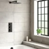 Harbour Status Matt Black Concealed Shower Valve, Fixed Wall Mounted Head & Overflow Bath Filler