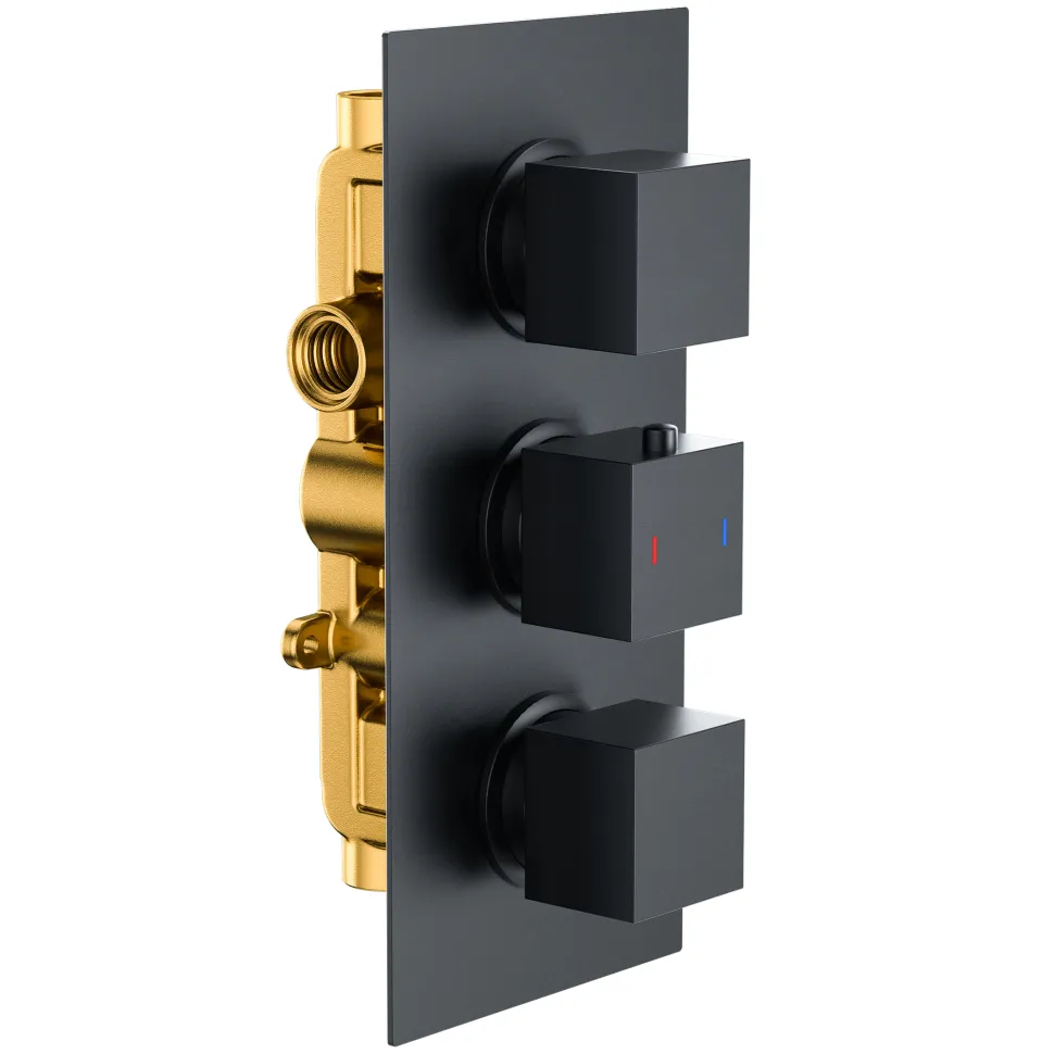 Harbour Status Matt Black Concealed Shower Valve, Fixed Wall Mounted Head & Overflow Bath Filler