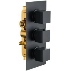 Harbour Status Matt Black Concealed Shower Valve, Fixed Ceiling Mounted Head & Overflow Bath Filler