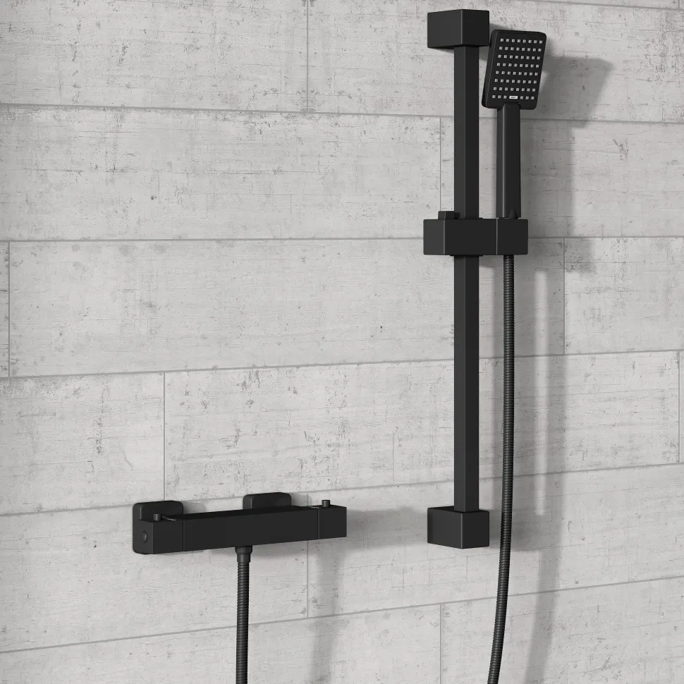 Harbour Status Matt Black Exposed Thermostatic Bar Shower Valve and Shower Rail Kit