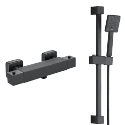 Harbour Status Matt Black Exposed Thermostatic Bar Shower Valve and Shower Rail Kit